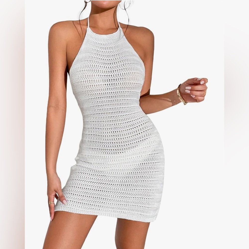 Crochet Swimsuit Cover Up Halter Dress